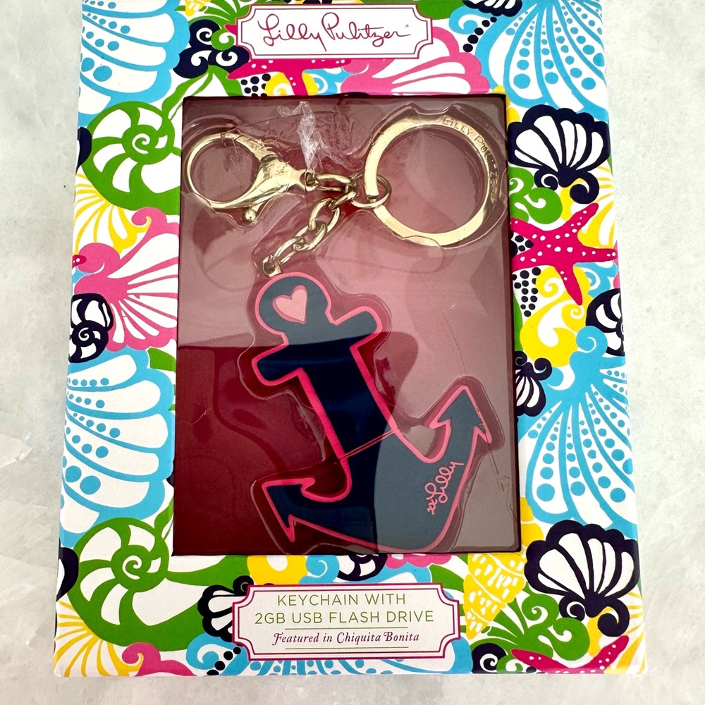 Lilly Pulitzer Pink and Navy Anchor USB Keychain